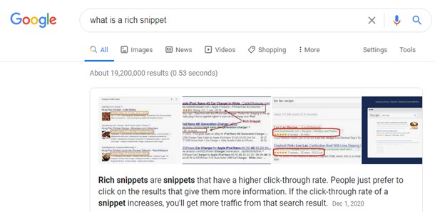 example of a rich snippet within SERP: