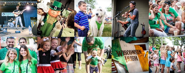 An image collage from the Milwaukee Irish Fest website that helps to convey the sense of excitement and energy that attendees can expect to experience.